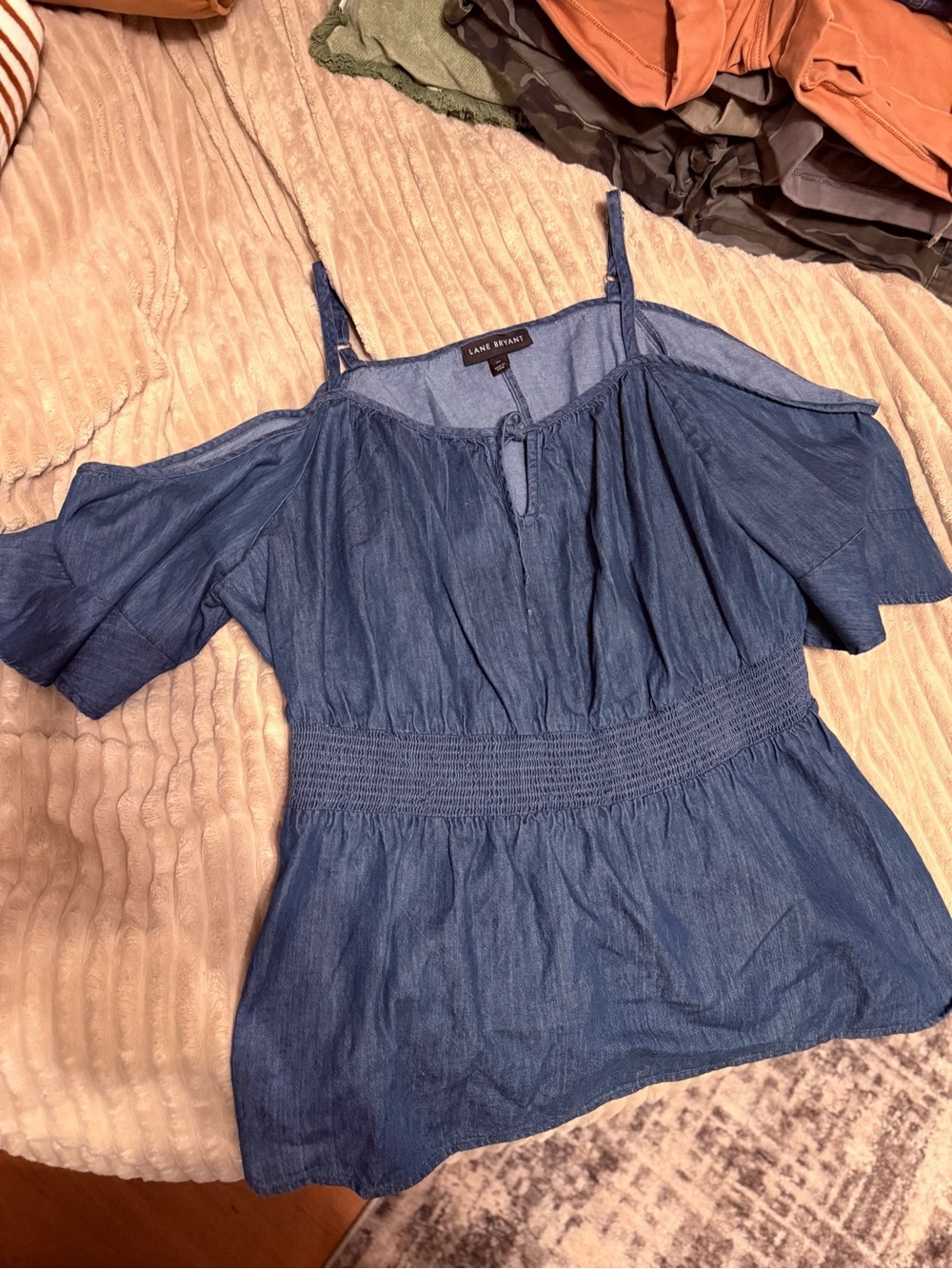Lane Bryant Blue Cold-Shoulder Chambray Camisole Top